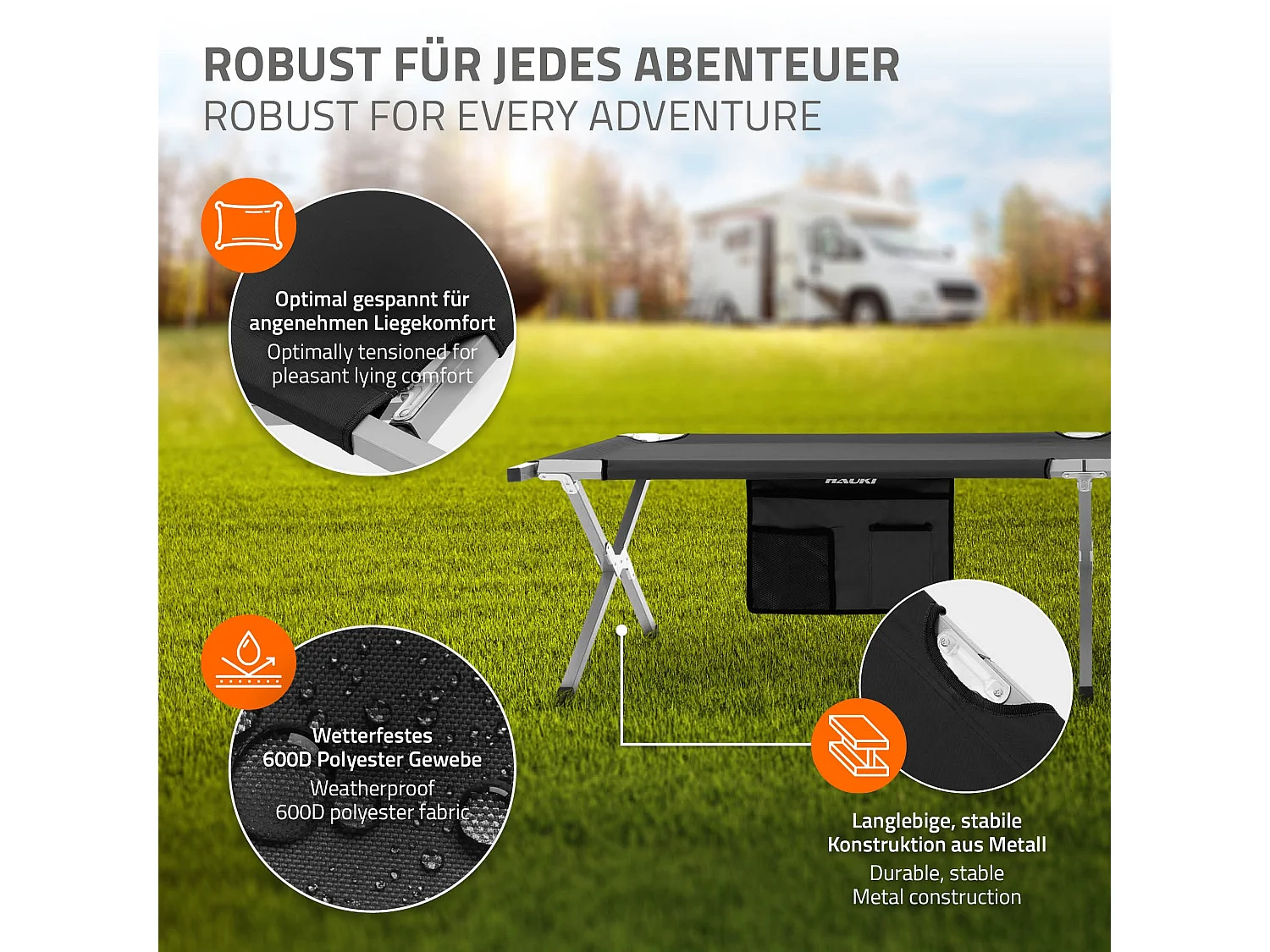 XL lit de camping pliant métal noir 210cm avec sac de transport lit invité 150kg