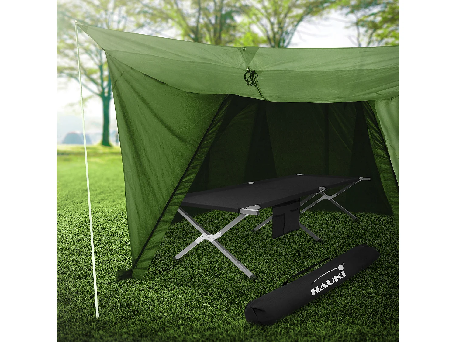 XL lit de camping pliant métal noir 210cm avec sac de transport lit invité 150kg