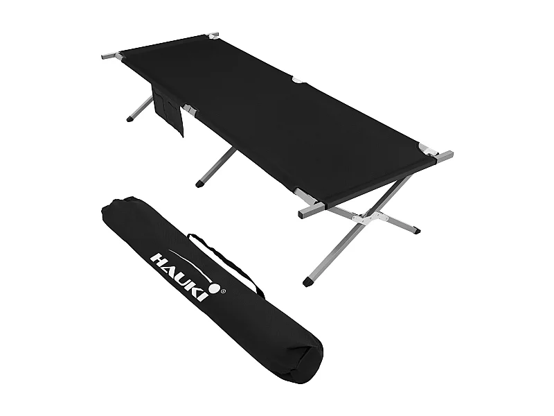 XL lit de camping pliant métal noir 210cm avec sac de transport lit invité 150kg