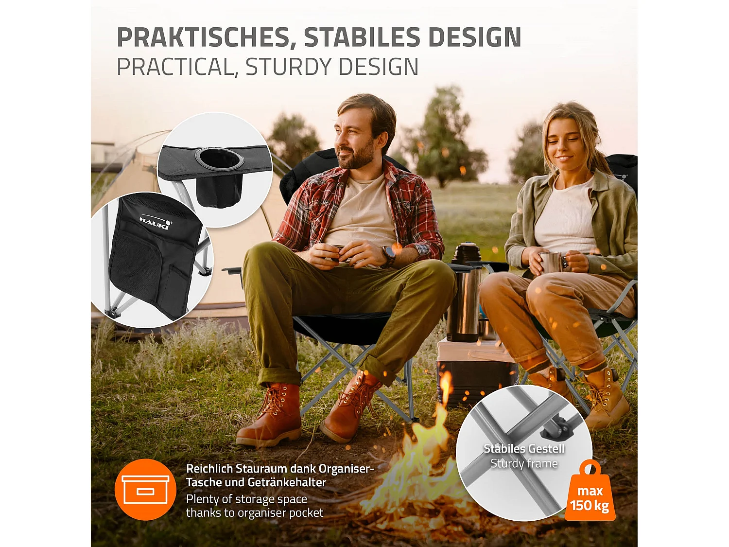 Set da campeggio con 2 sedie tavolino pieghevole beige camping borsa trasporto