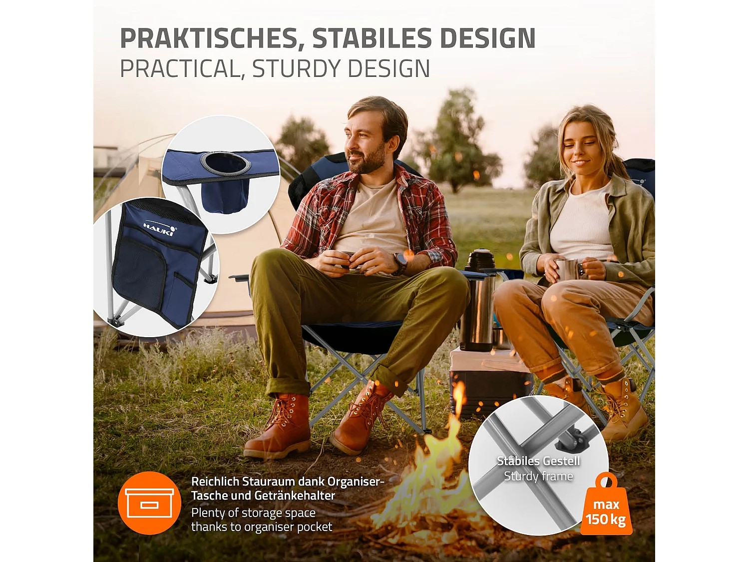 Set da campeggio con 2 sedie tavolino pieghevole marrone camping borsa trasporto