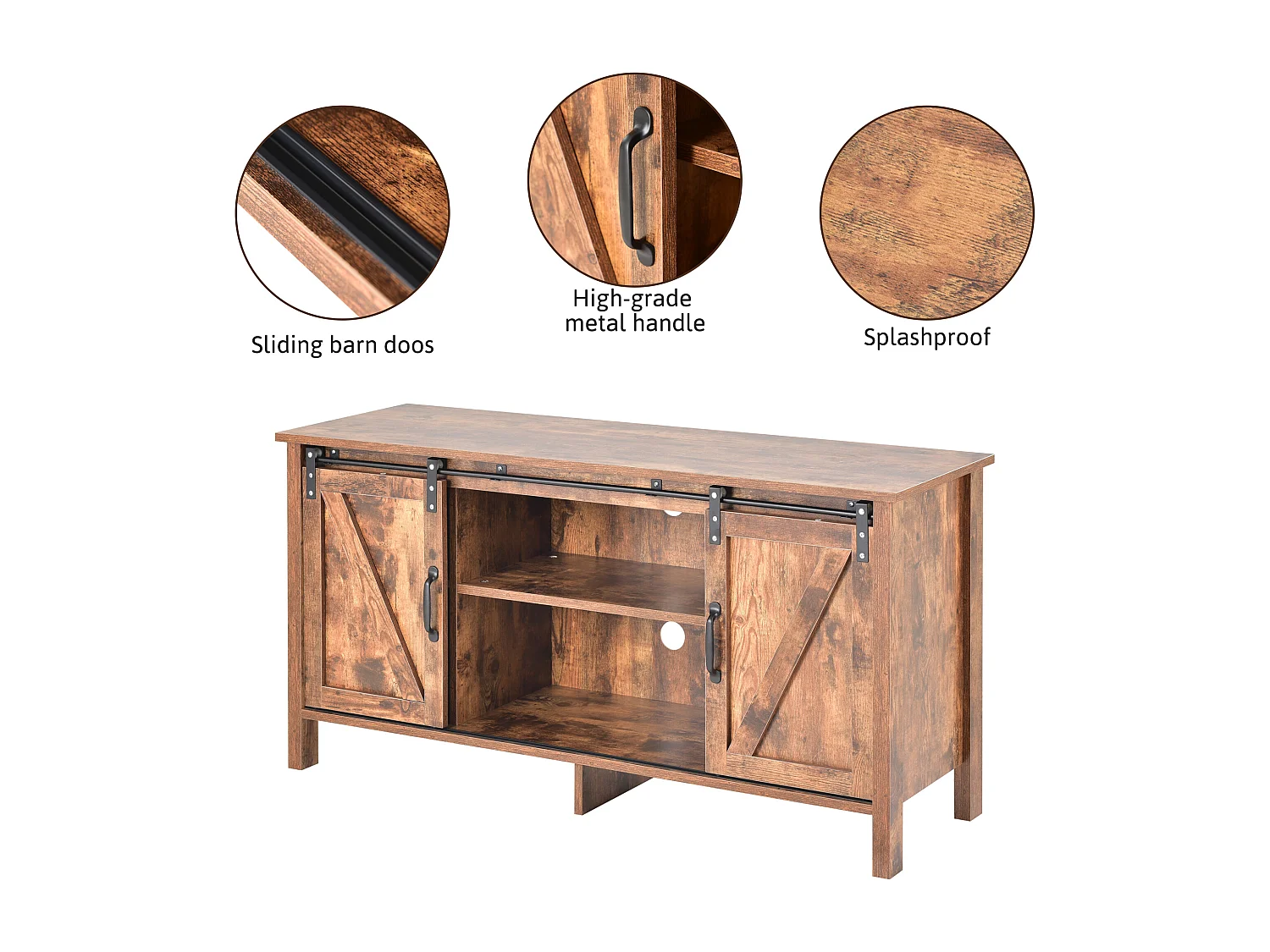TV-meubel in industriële stijl met 2 schuifdeuren - Verstelbare plank - Voor TV's tot 50" - Vintage bruin