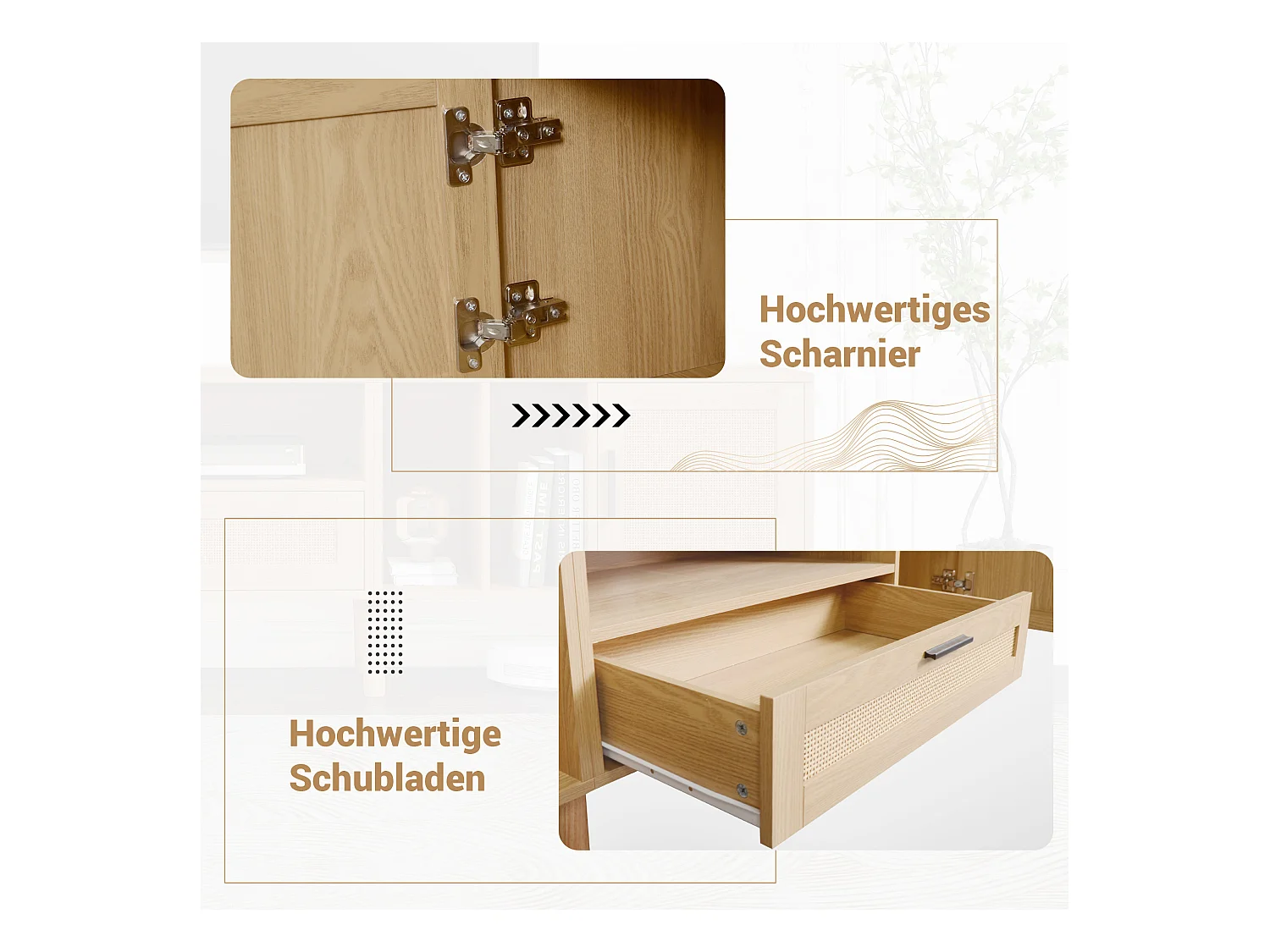 Meuble TV, Banc TV 180 cm avec 2 portes et un tiroir, Pour les TV jusqu'à 80", Bois massif, Chêne