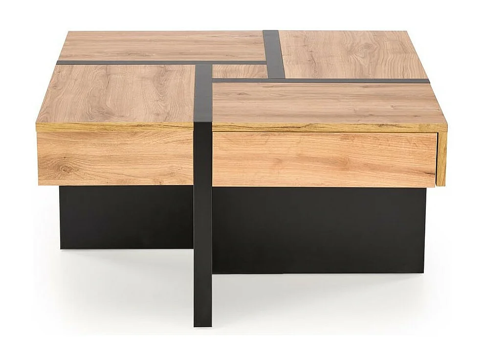 Table basse design noir mat et aspect chêne avec 4 tiroirs Flax