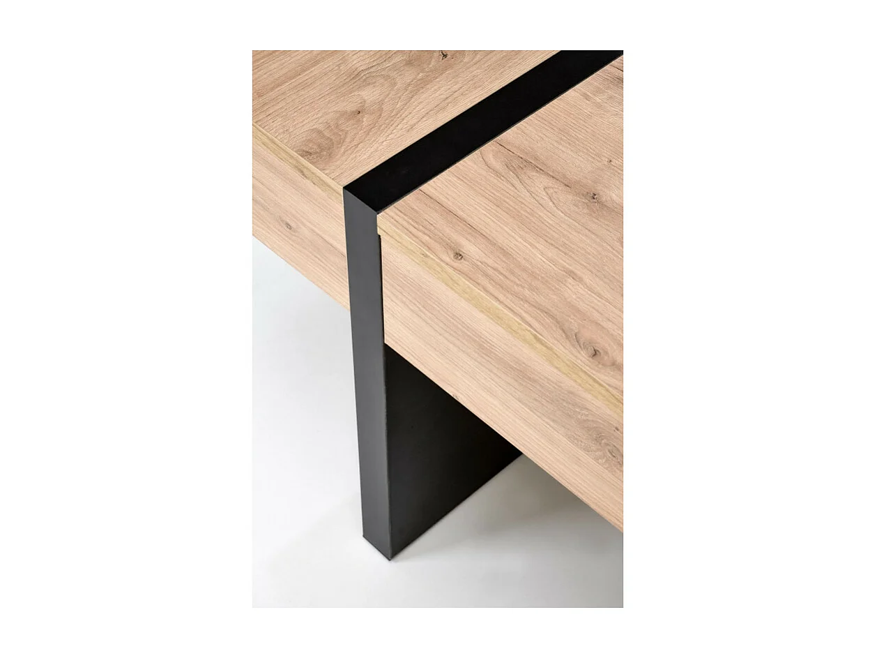 Table basse design noir mat et aspect chêne avec 4 tiroirs Flax