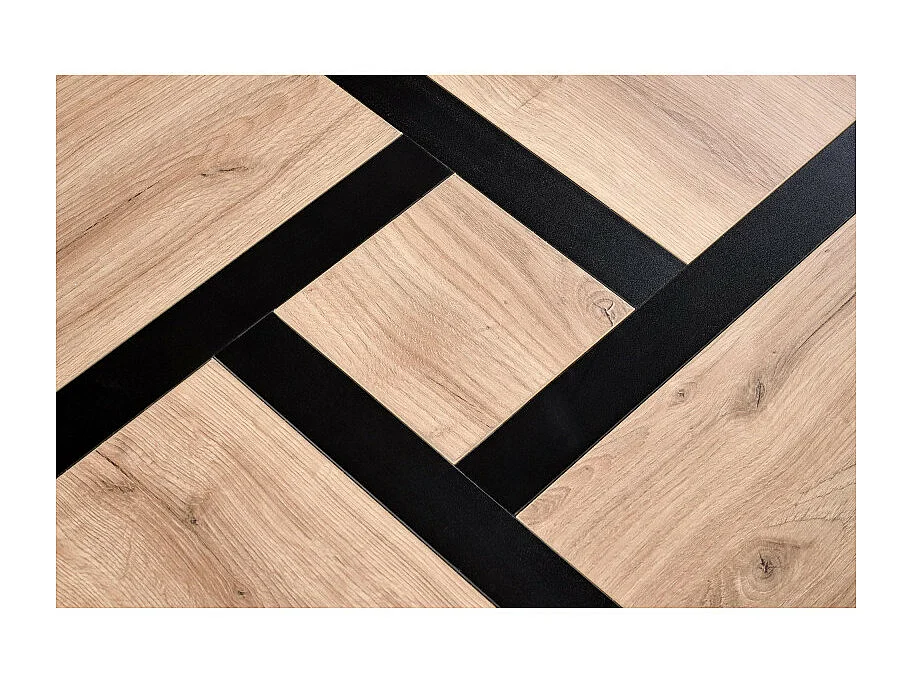 Table basse design noir mat et aspect chêne avec 4 tiroirs Flax