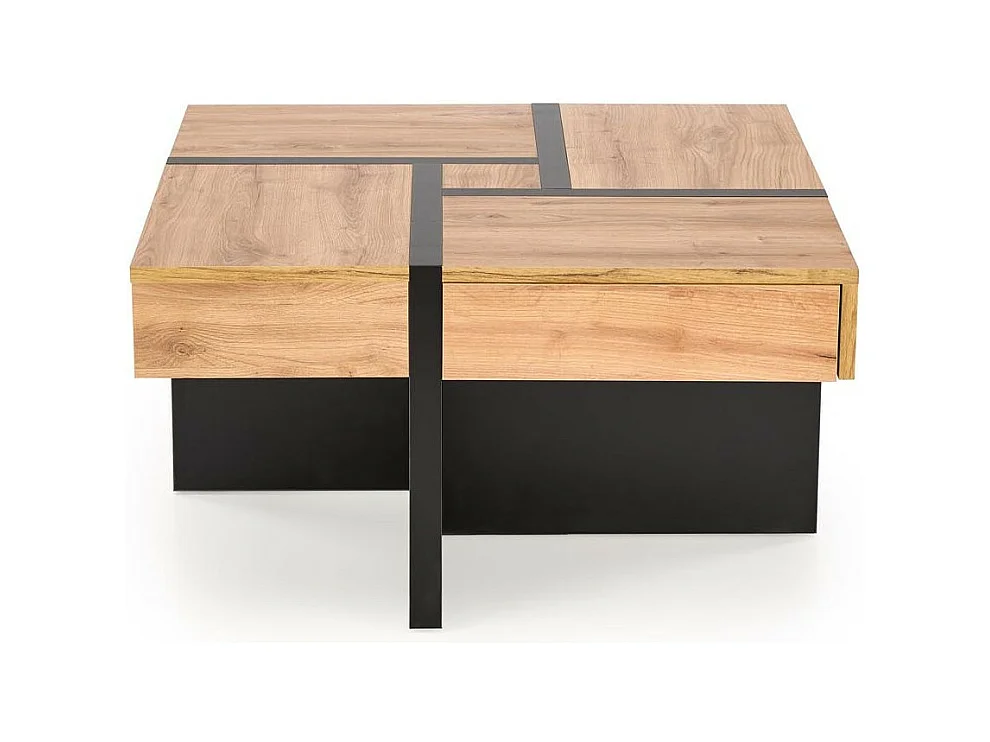 Mesa de centro de diseño en negro mate y aspecto roble con 4 cajones Flax