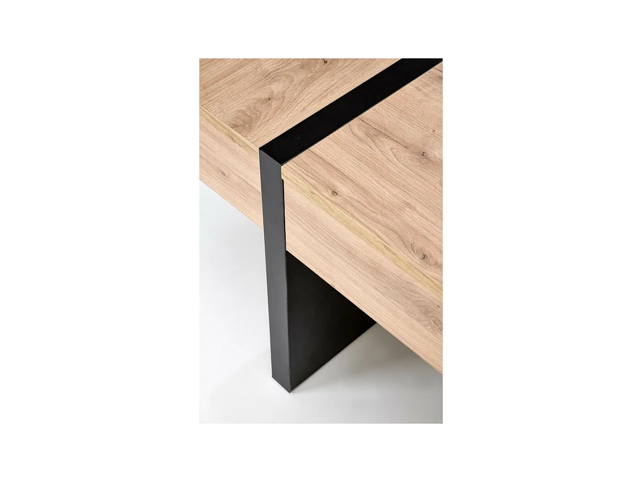 Mesa de centro de diseño en negro mate y aspecto roble con 4 cajones Flax