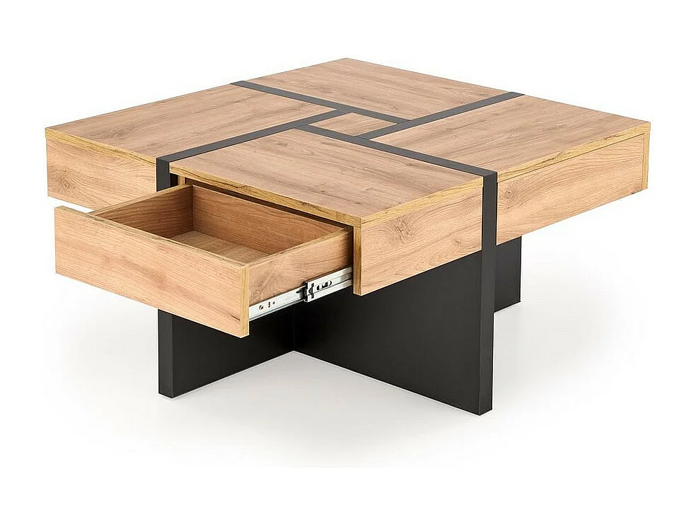 Tavolino di design in nero opaco e look rovere con 4 cassetti Flax