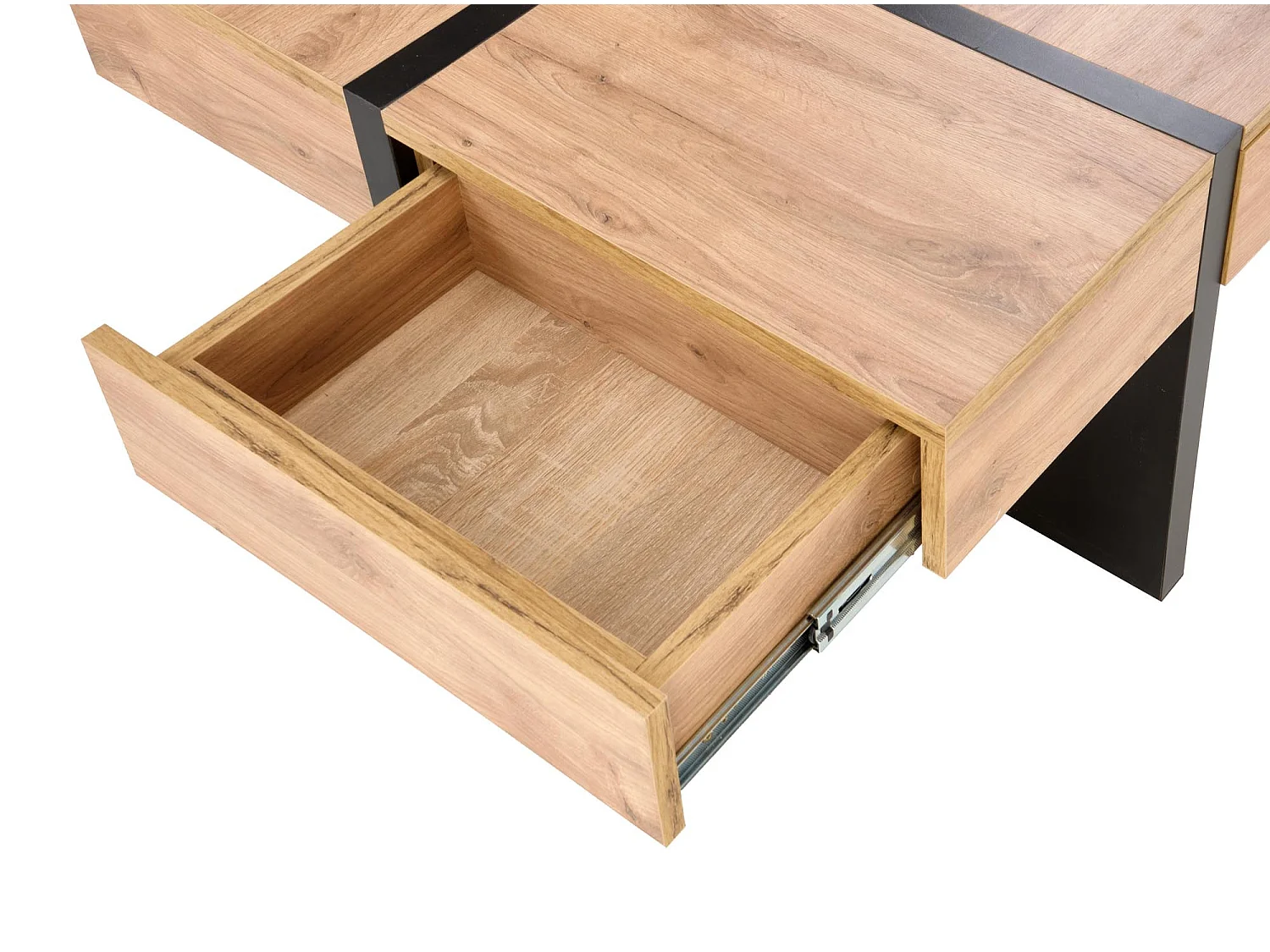 Tavolino di design in nero opaco e look rovere con 4 cassetti Flax