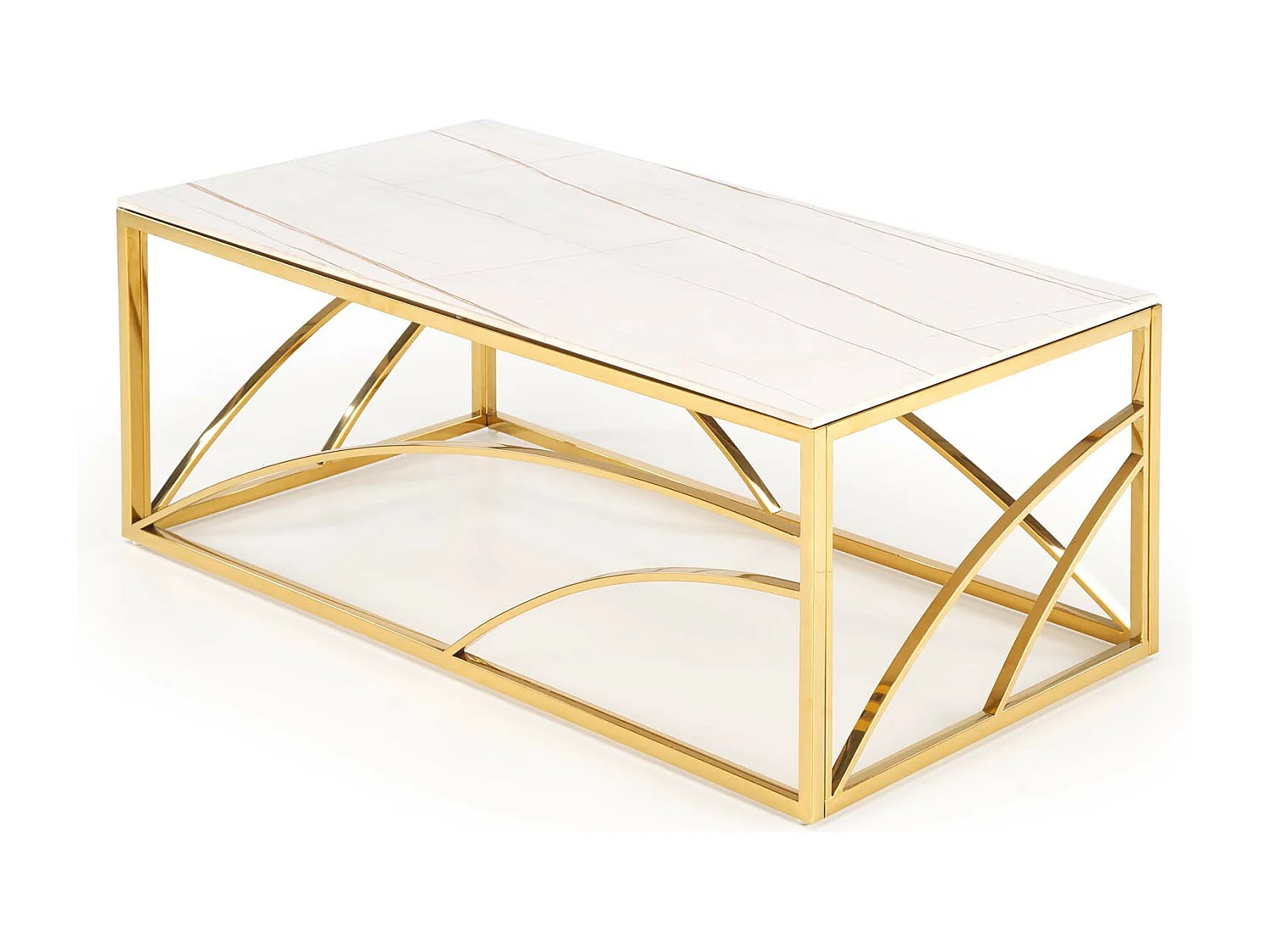 Mesa de centro de diseño Mallow de 120 x 60 cm con aspecto de mármol blanco