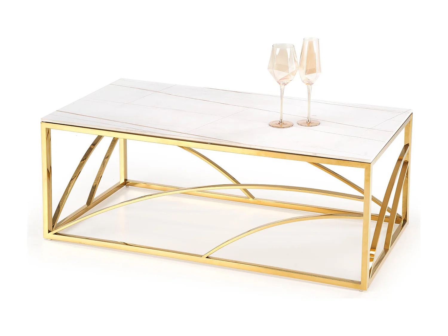 Table basse design 120 x 60 cm aspect marbre blanc Mallow