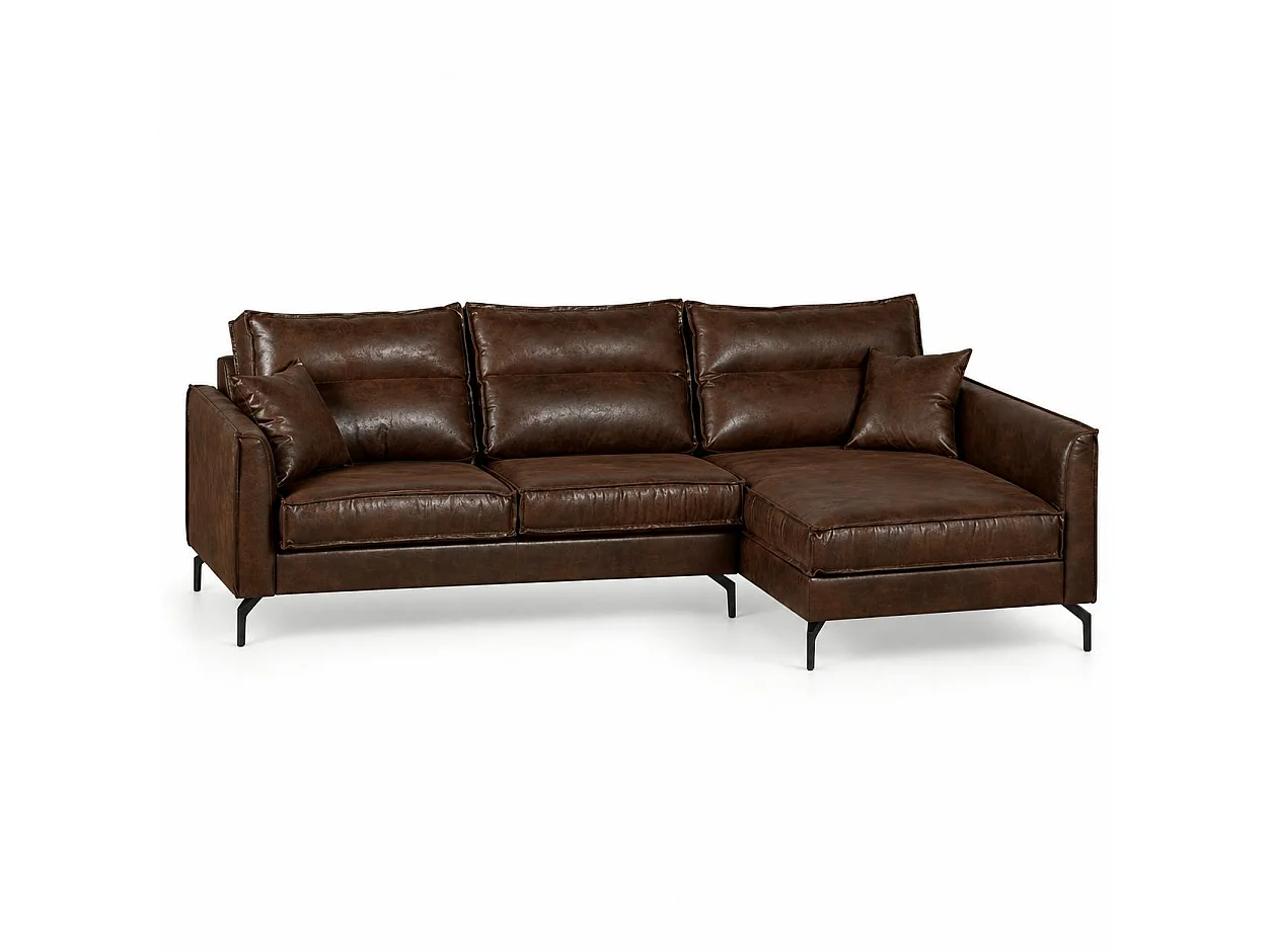 Canapé d'angle 3 places en tissu marron EPIKA