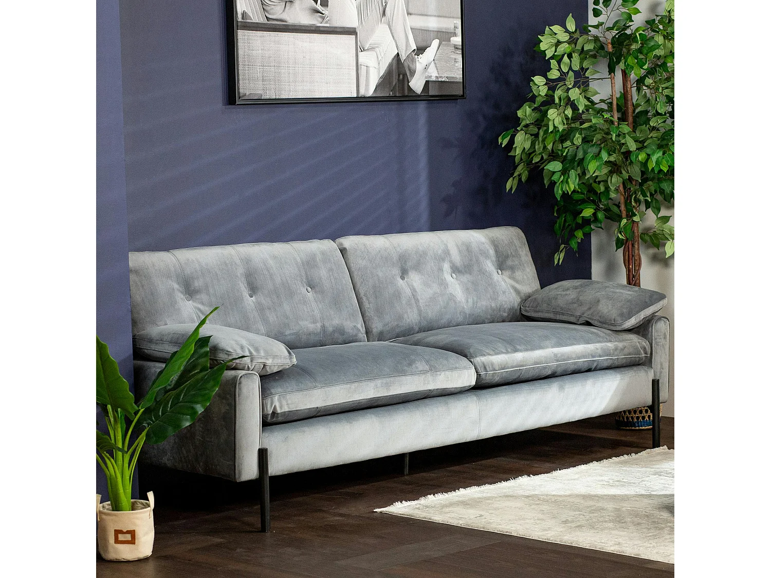 Canapé 3 places en velours gris GLASGOW