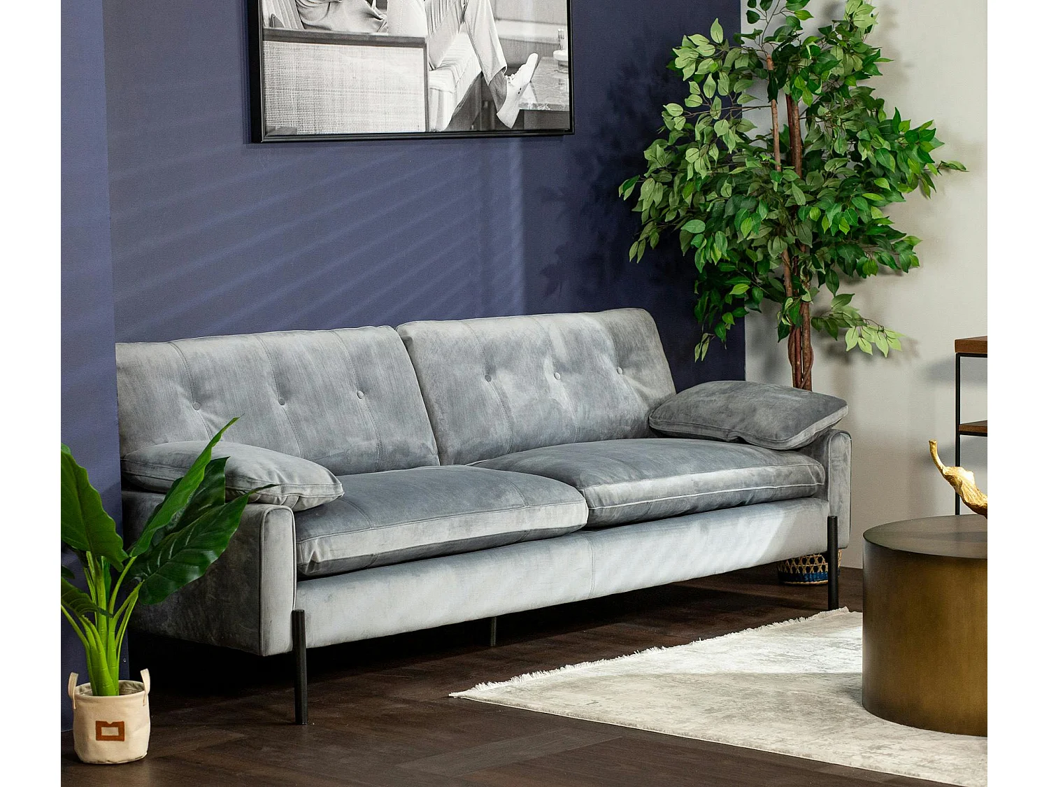 Canapé 3 places en velours gris GLASGOW