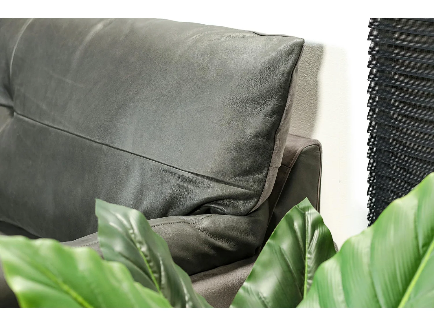 Canapé en cuir et velours gris 3 places NOTTINGHAM