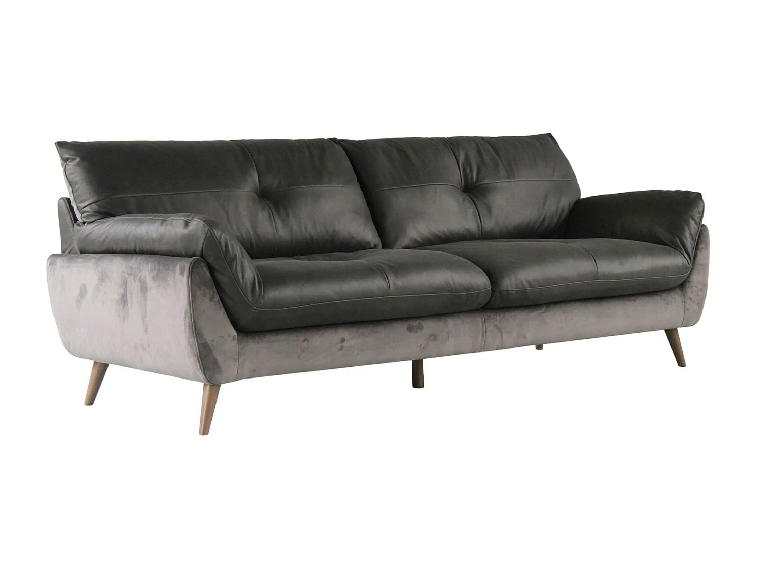 Canapé en cuir et velours gris 3 places NOTTINGHAM