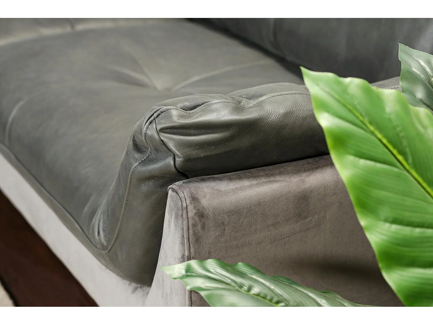 Canapé en cuir et velours gris 3 places NOTTINGHAM