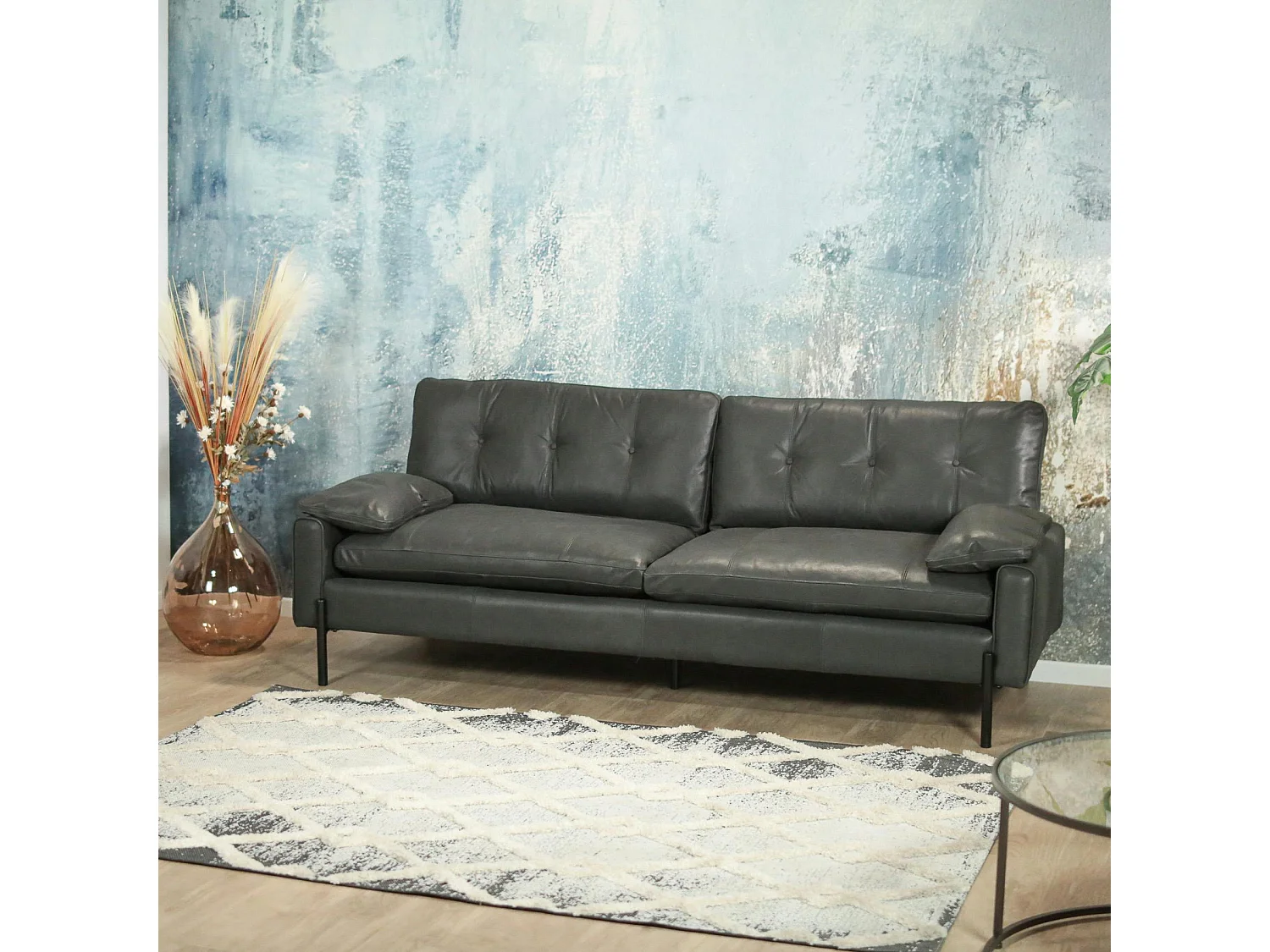 Canapé 3 places en cuir anthracite GLASGOW