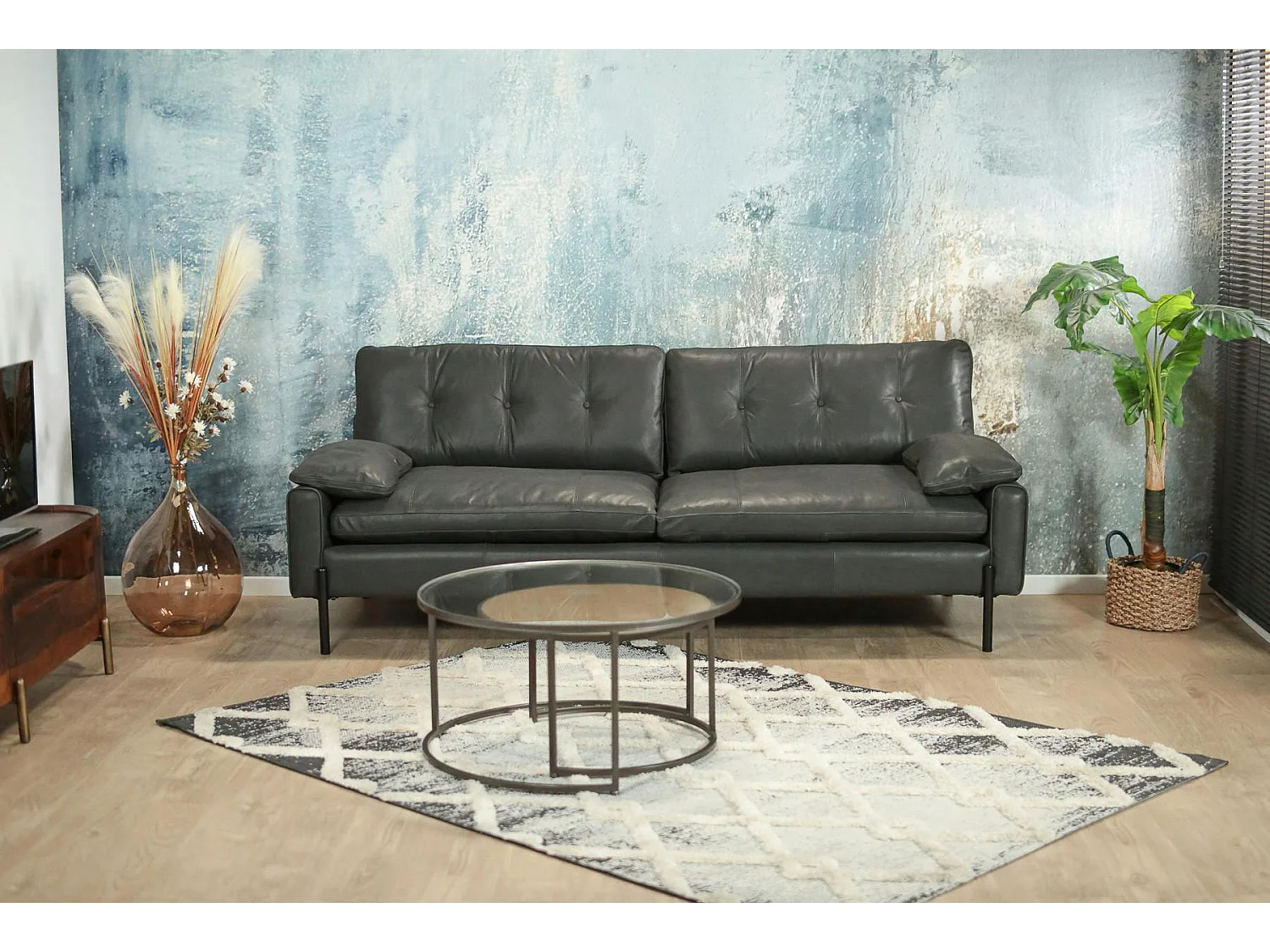 Canapé 3 places en cuir anthracite GLASGOW