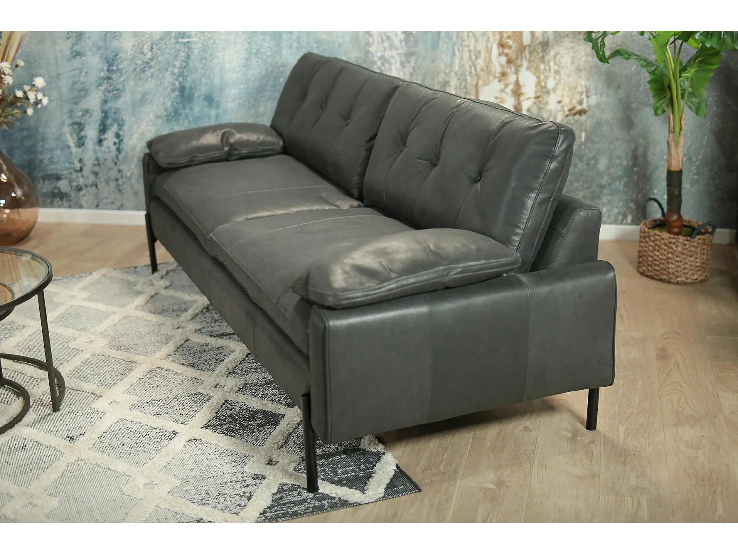 Canapé 3 places en cuir anthracite GLASGOW