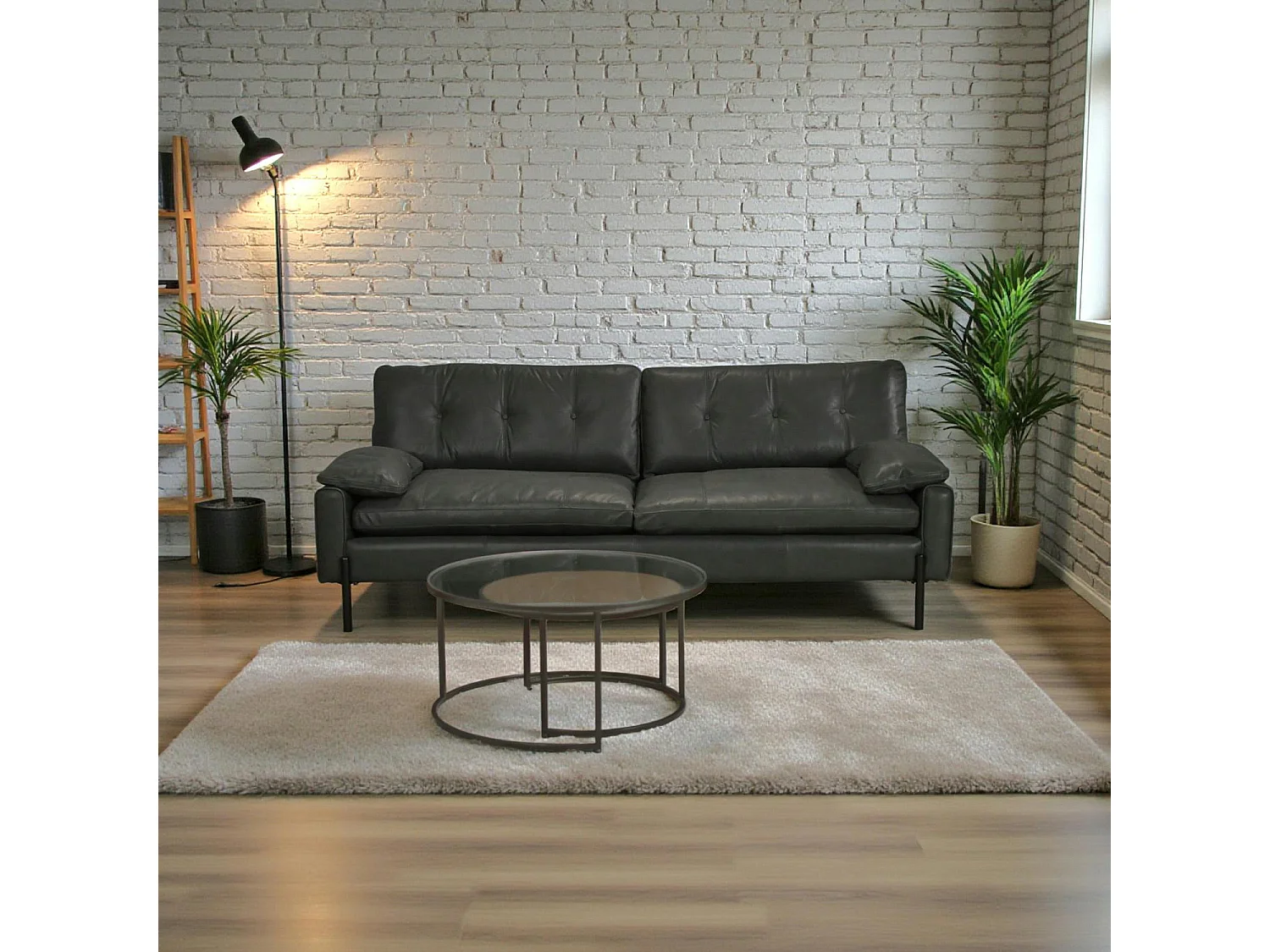 Canapé 3 places en cuir anthracite GLASGOW