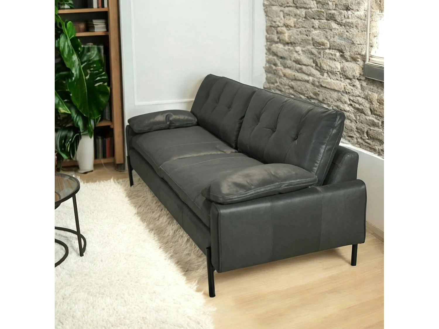 Canapé 3 places en cuir anthracite GLASGOW