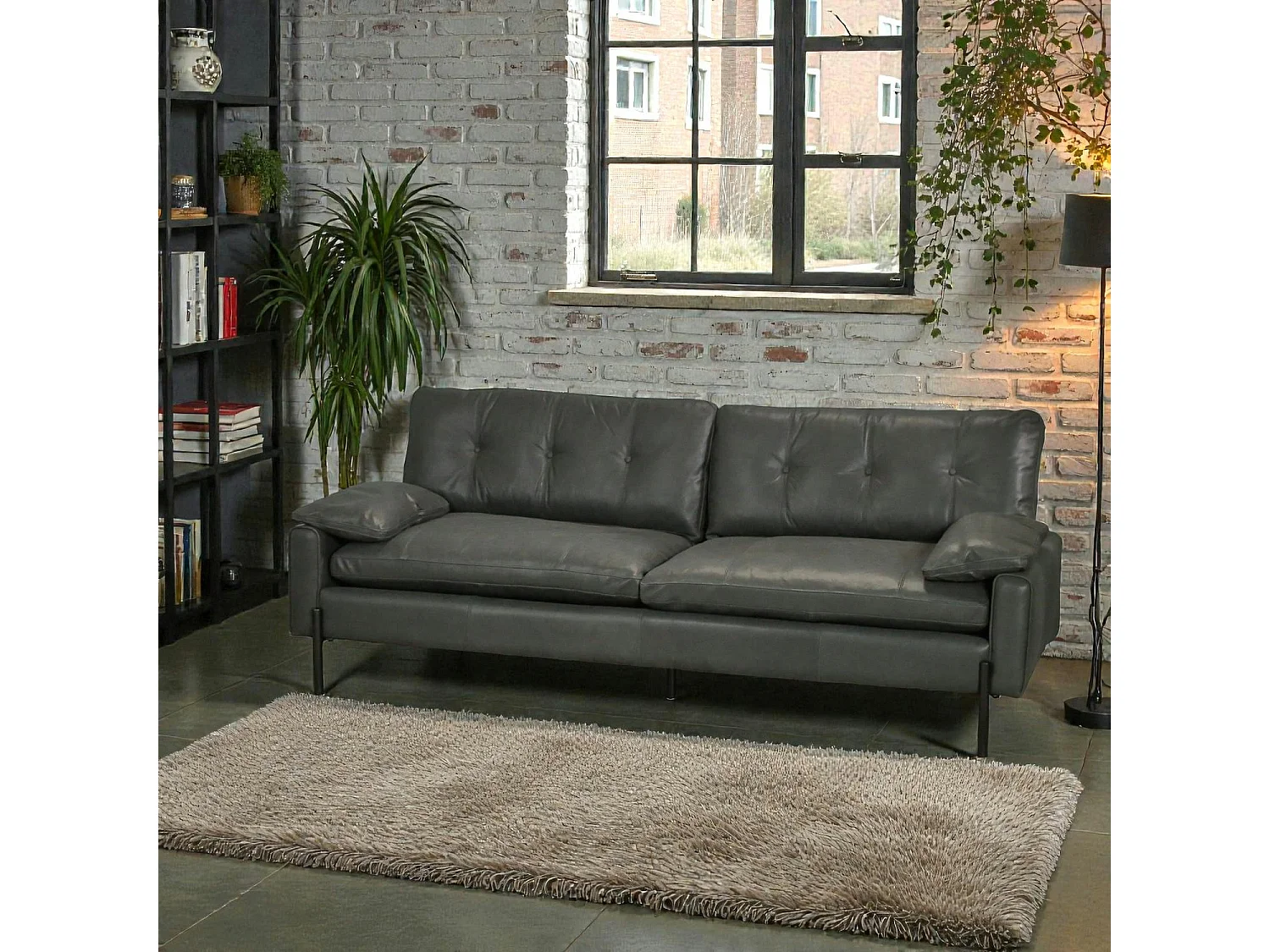 Canapé 3 places en cuir anthracite GLASGOW