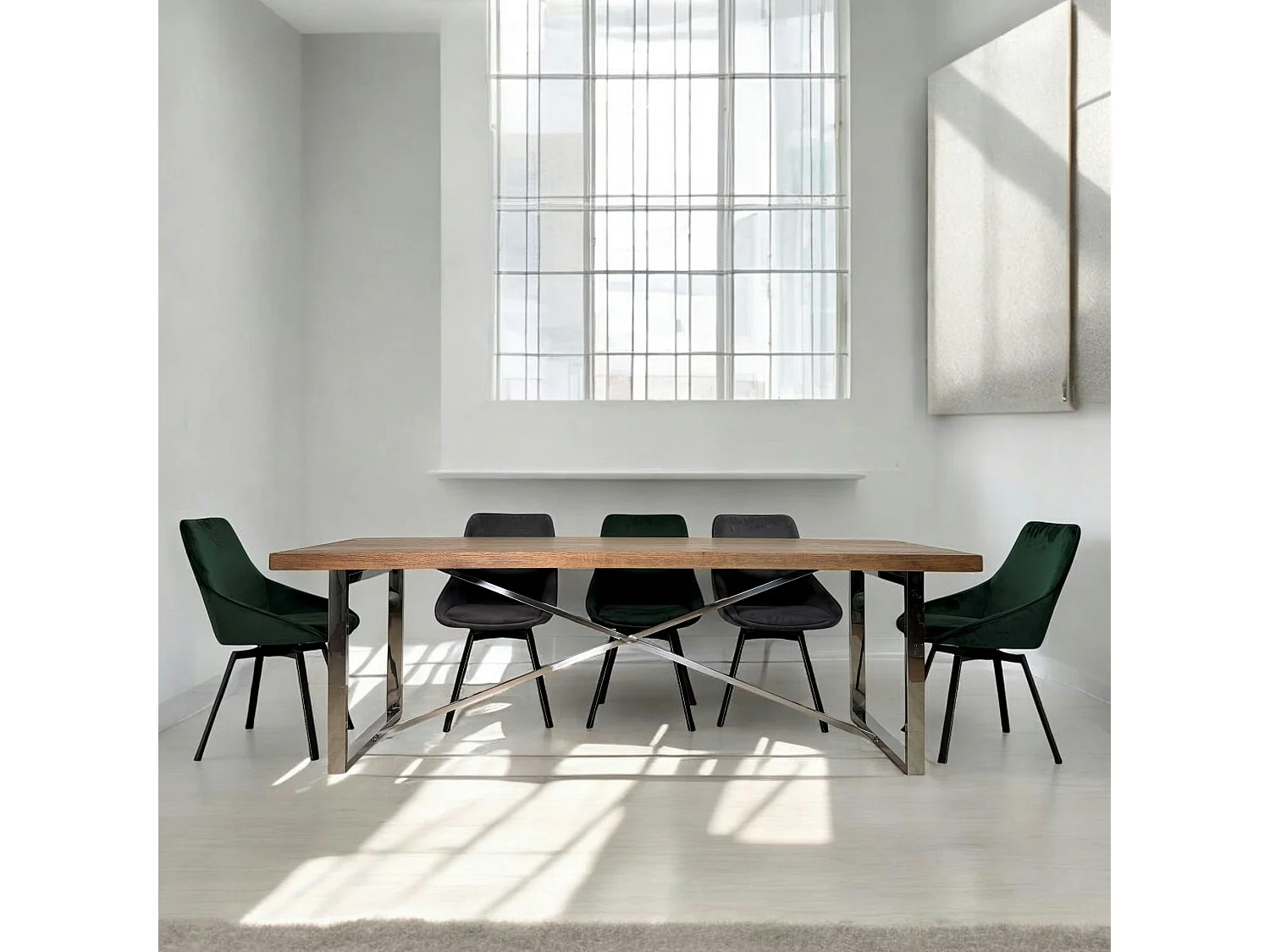 Table à manger moderne chêne acier 240 cm RIVERSIDE