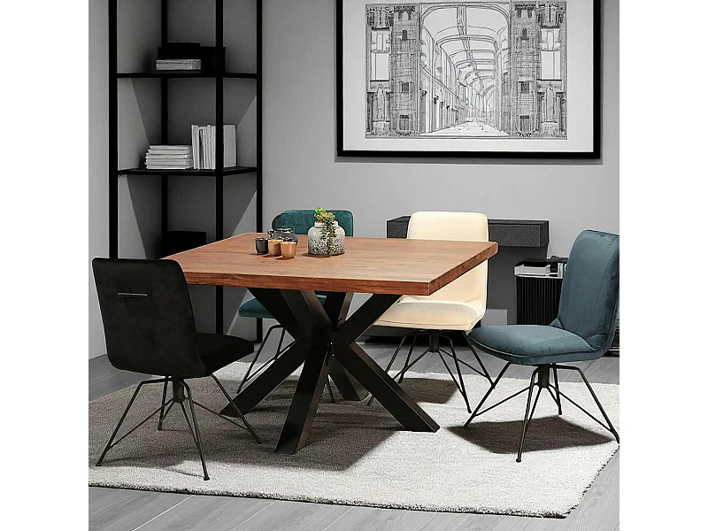 Table à manger carrée chêne métal pied croisé 130 cm OKA