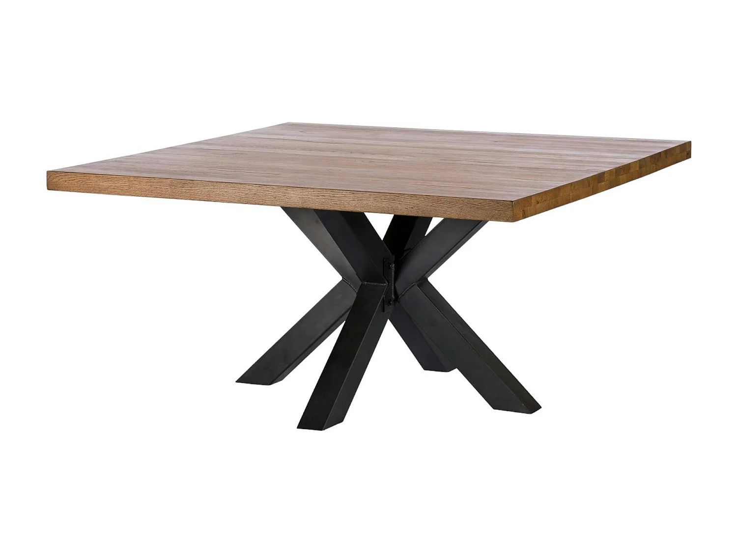Table à manger carrée chêne métal pied croisé 130 cm OKA