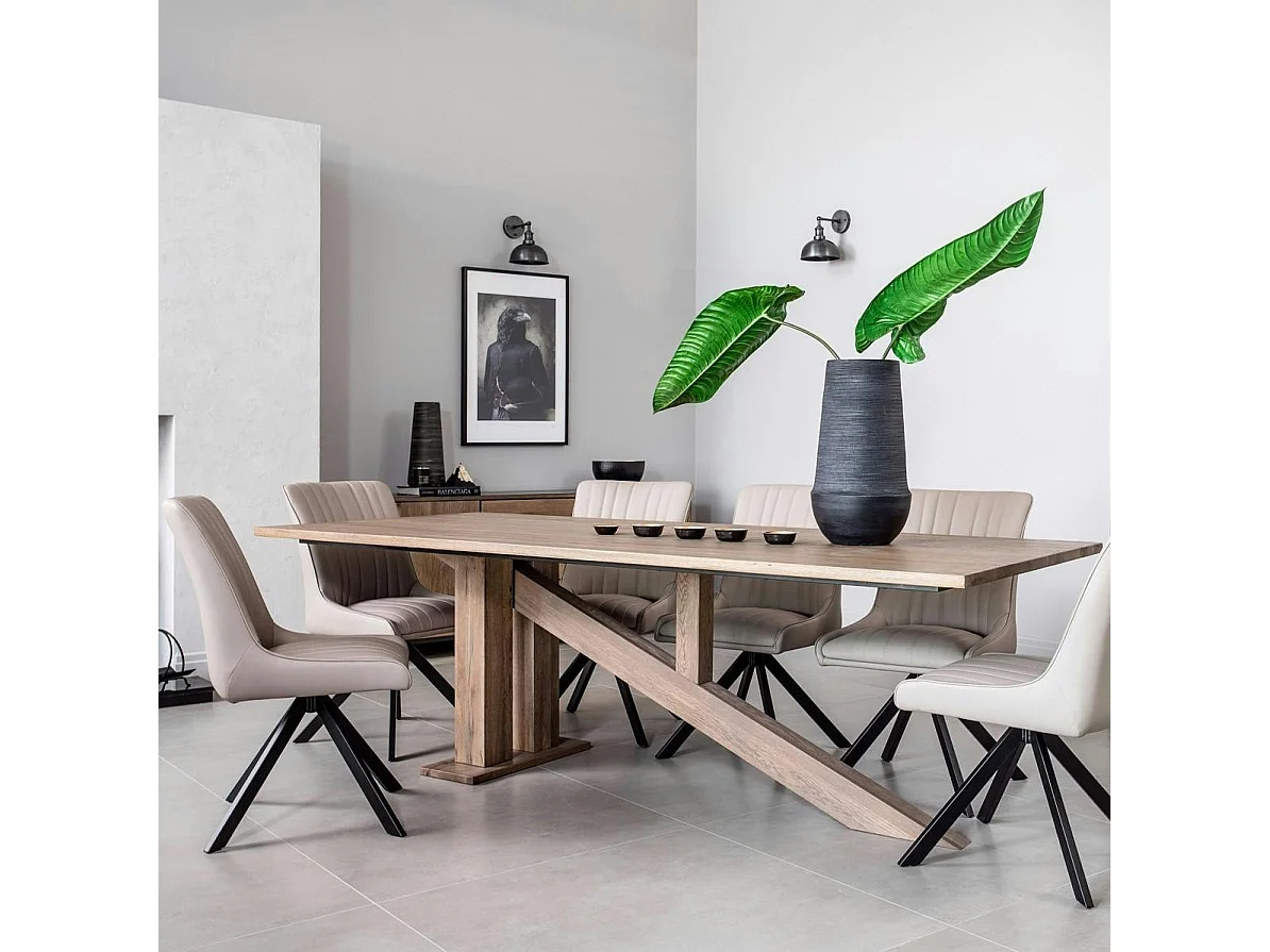 Table à manger moderne piètement oblique chêne massif 200 cm HUDSON