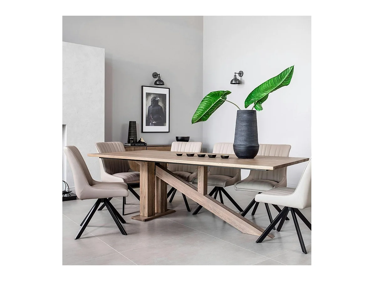 Table à manger moderne piètement oblique chêne massif 200 cm HUDSON