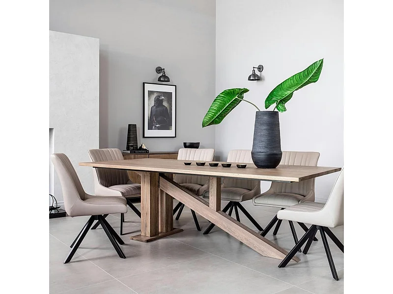 Table à manger moderne piètement oblique chêne massif 200 cm HUDSON