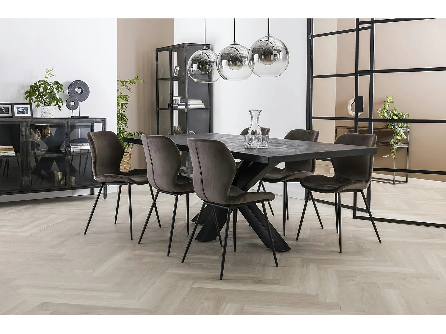 Table pied central bois de manguier noir 200 cm LUCKNOW