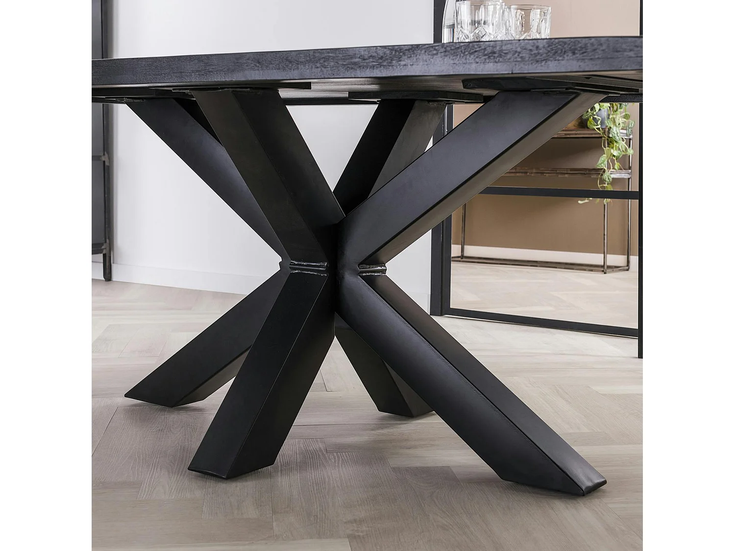 Table pied central bois de manguier noir 200 cm LUCKNOW