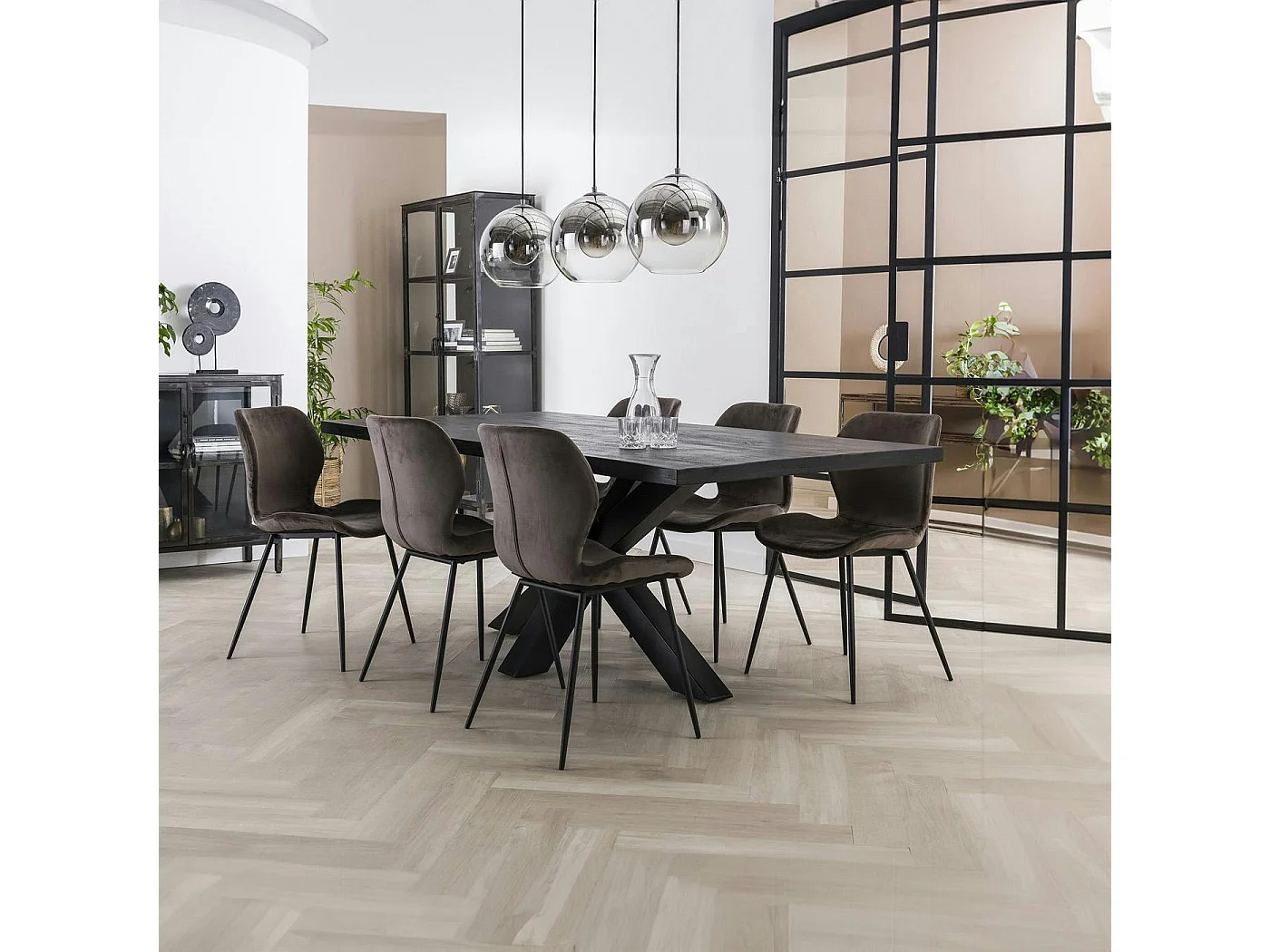 Table pied central bois de manguier noir 230 cm LUCKNOW