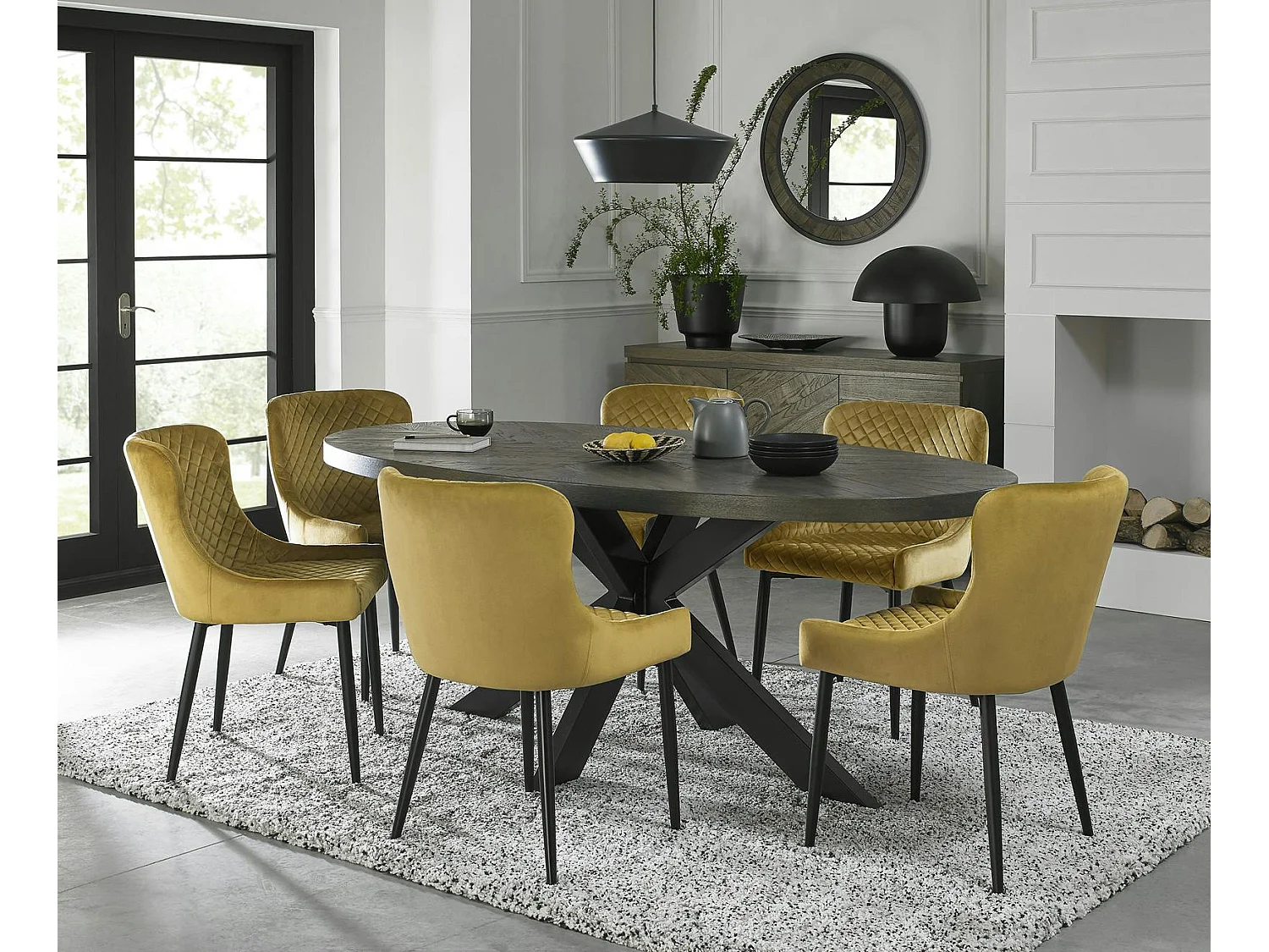 Table à manger ovale en marqueterie de chêne 200 cm ARLINGTON