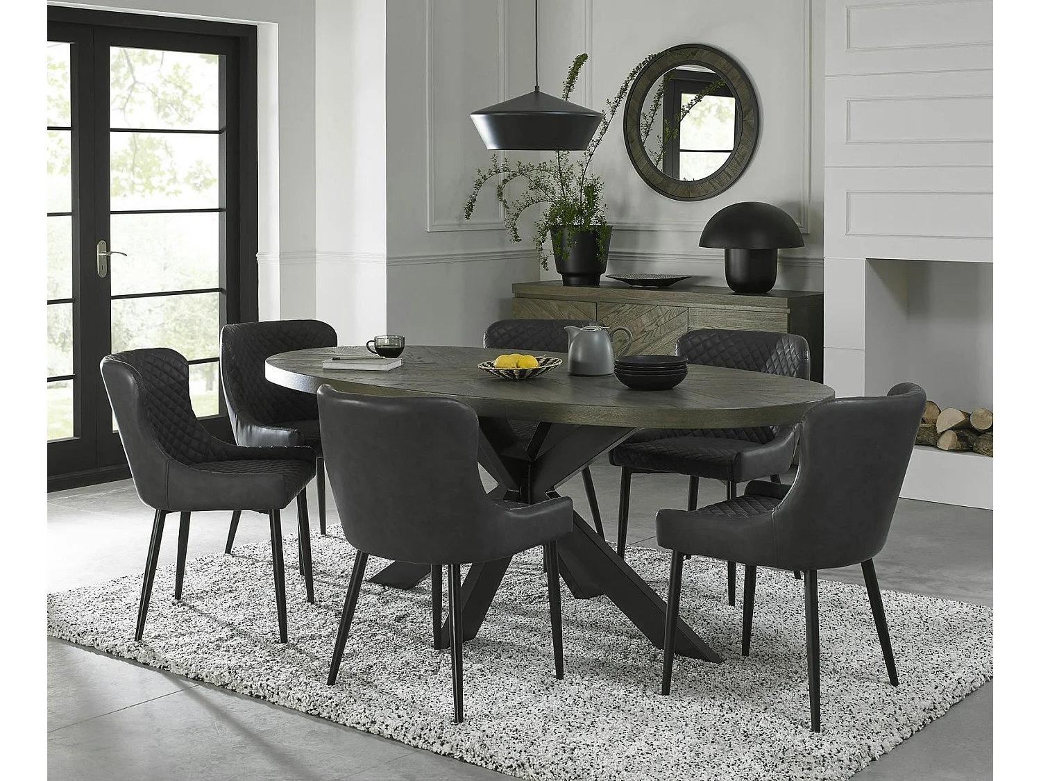 Table à manger ovale en marqueterie de chêne 200 cm ARLINGTON