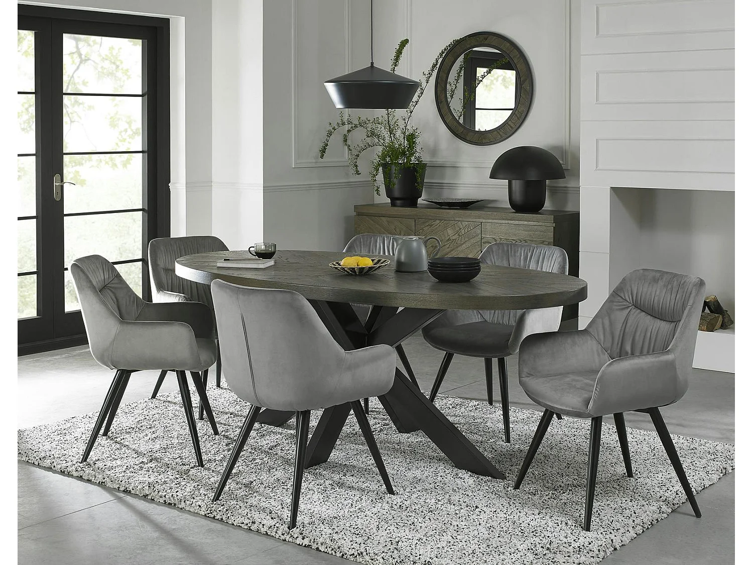 Table à manger ovale en marqueterie de chêne 200 cm ARLINGTON