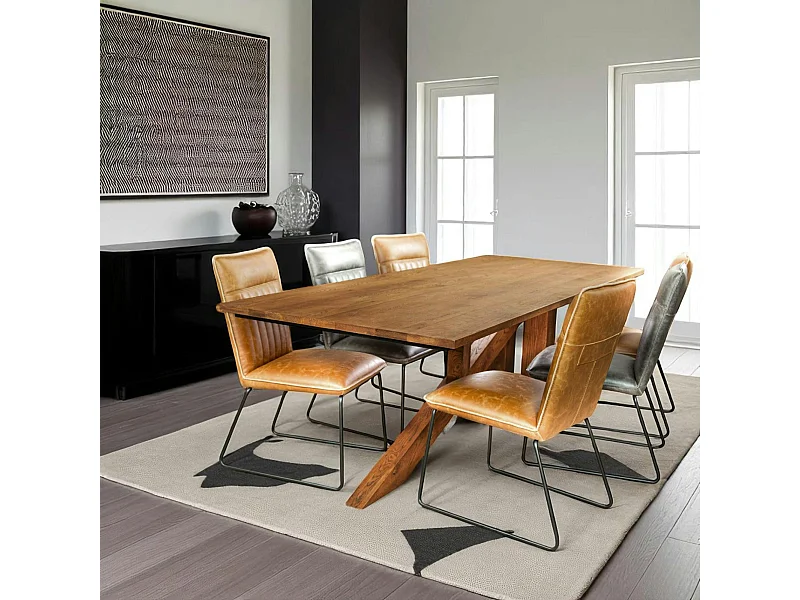 Table à manger moderne piètement oblique chêne massif 240 cm OKA