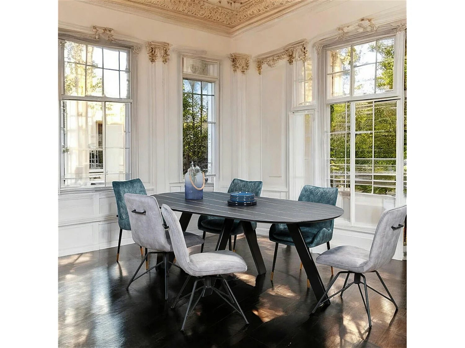 Table à manger en céramique noire mate 200 cm BERGAME