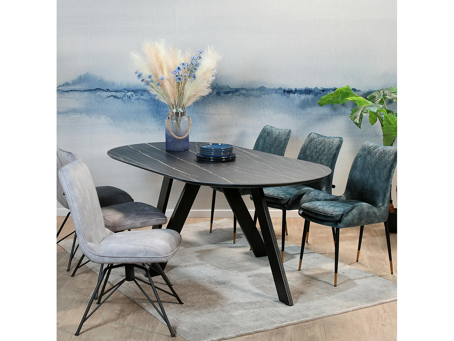 Table à manger en céramique noire mate 200 cm BERGAME