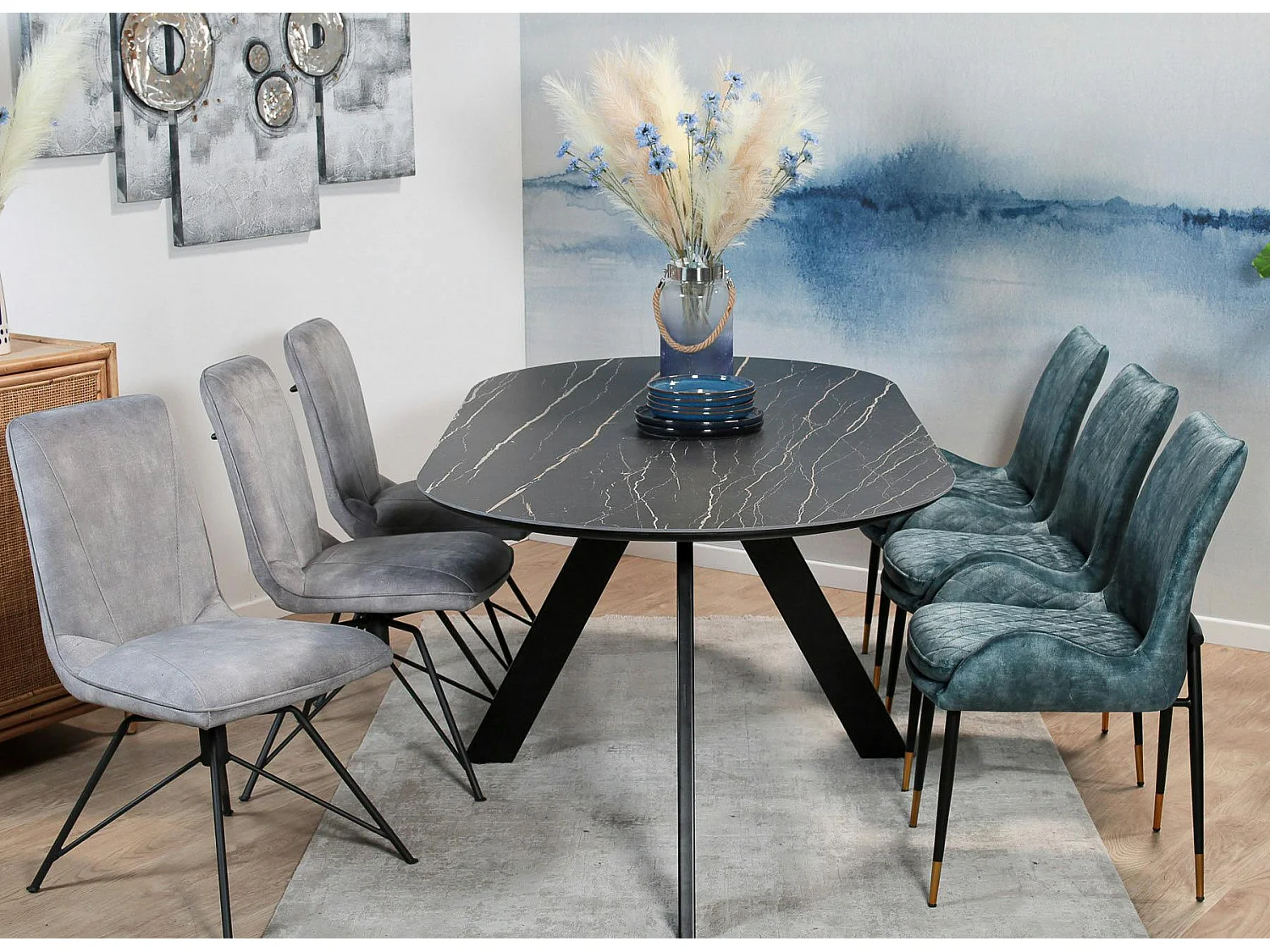 Table à manger en céramique noire mate 200 cm BERGAME