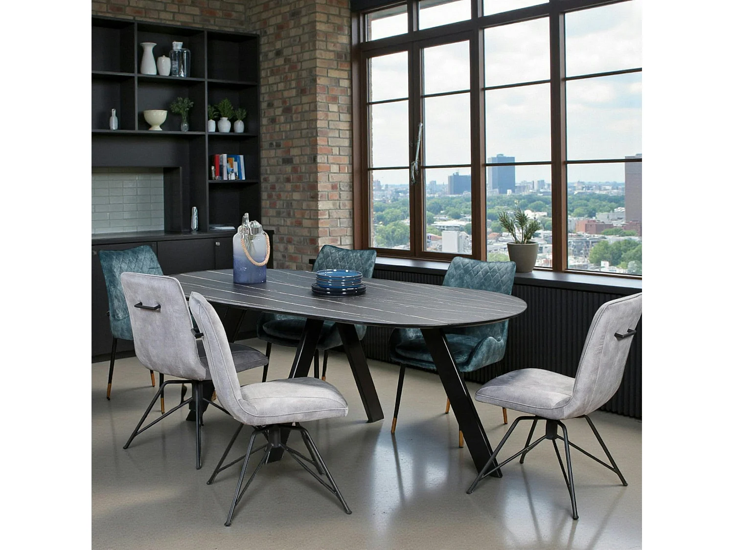 Table à manger en céramique noire mate 200 cm BERGAME