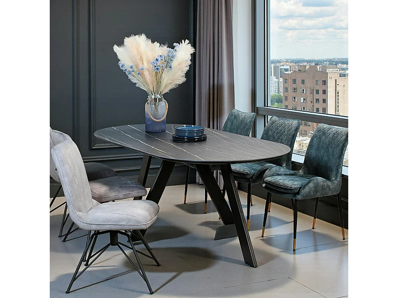 Table à manger en céramique noire mate 200 cm BERGAME