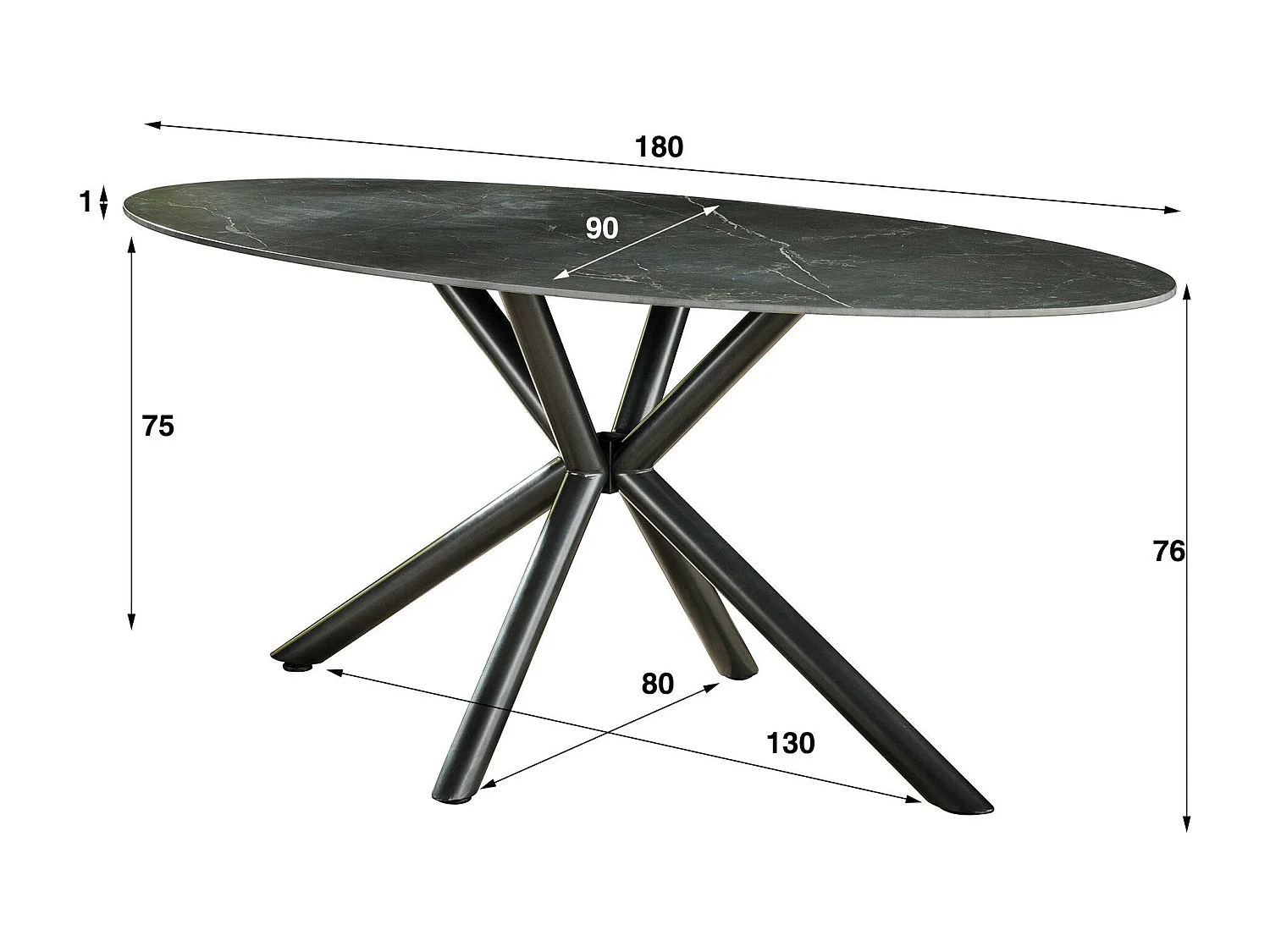 Table en céramique noire ovale 180 cm GALWAY
