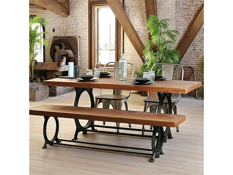 Table à manger industrielle vintage bois recyclé 180 cm LEEDS