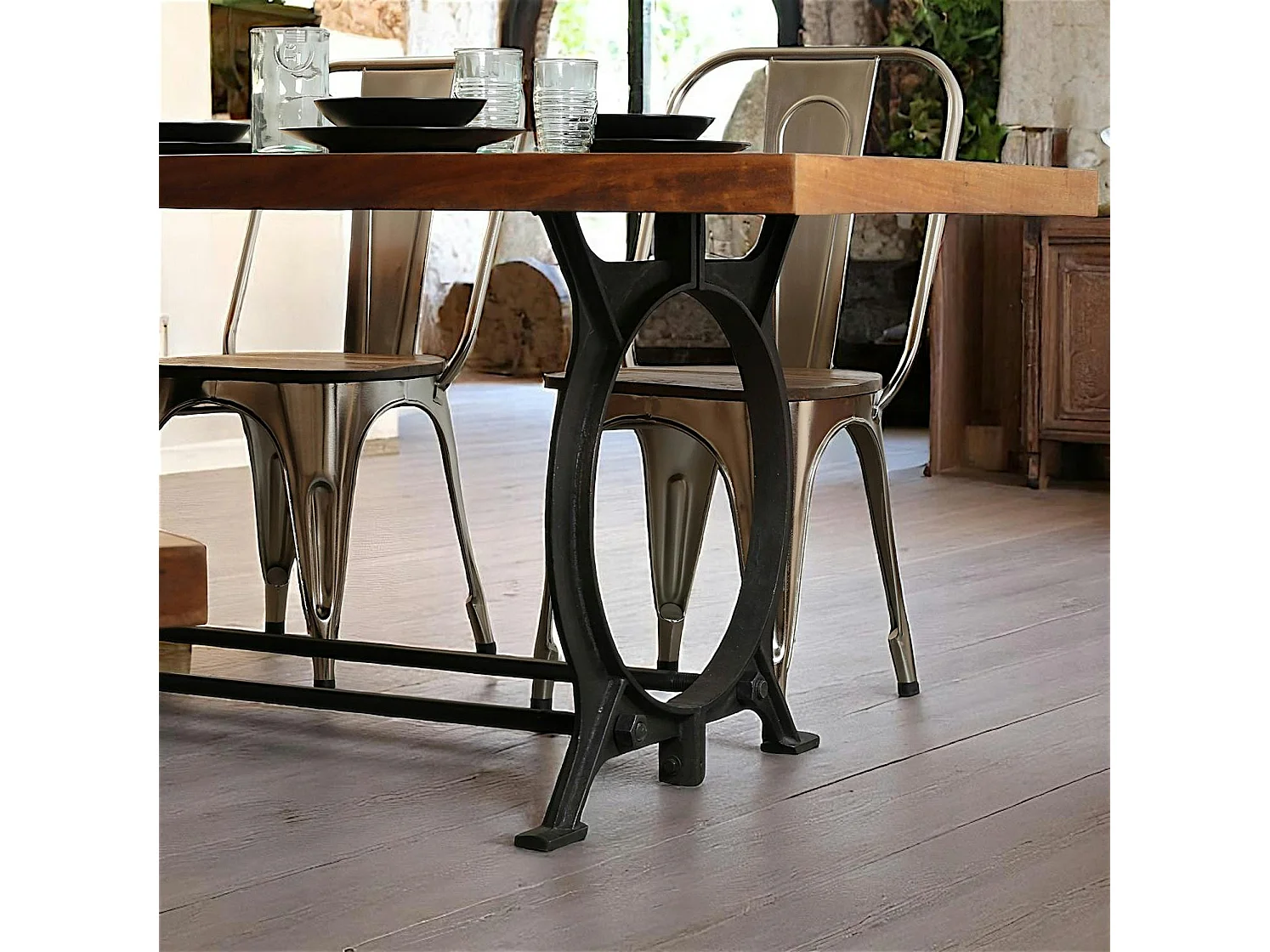 Table à manger industrielle vintage bois recyclé 180 cm LEEDS