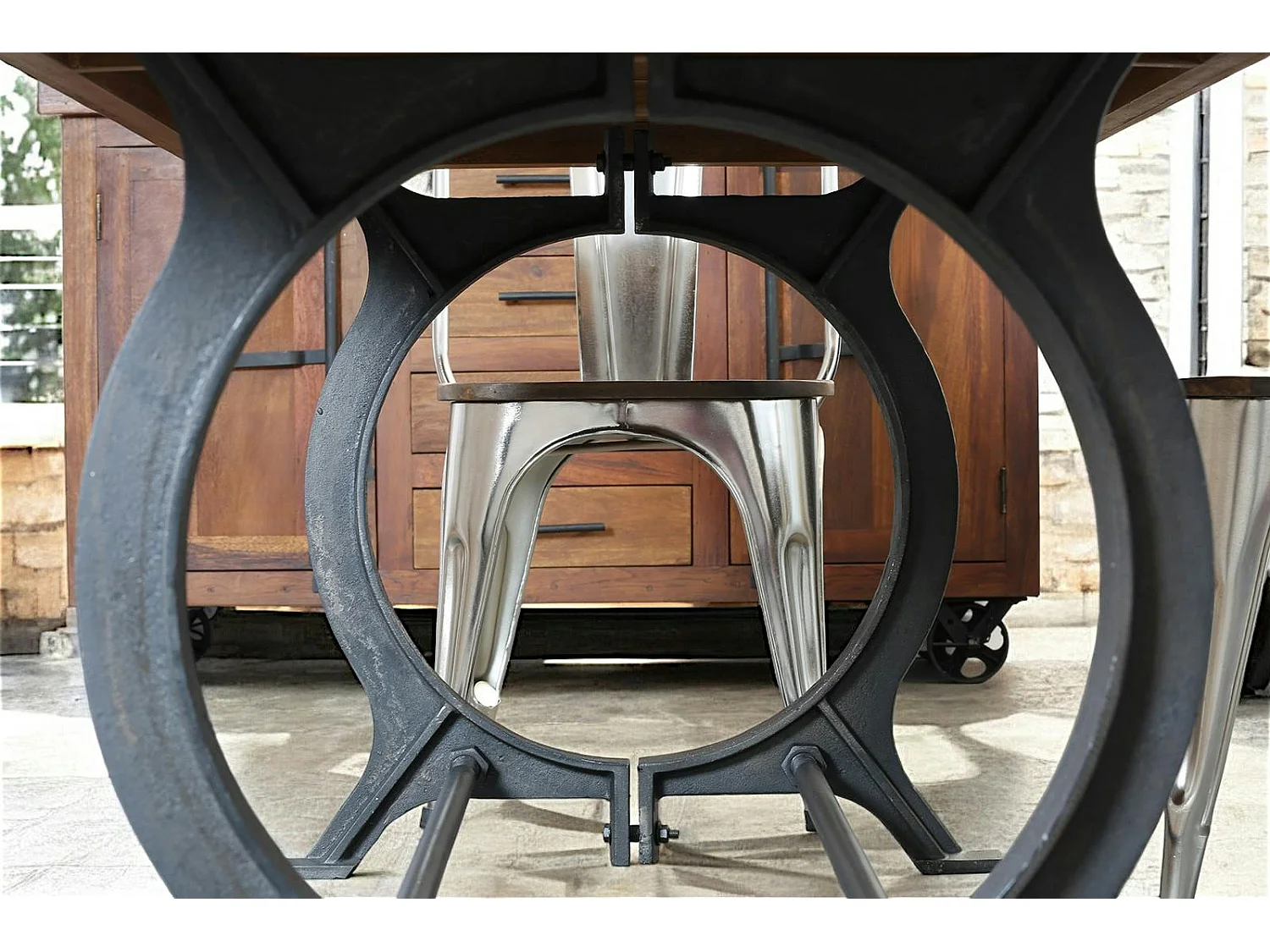 Table à manger industrielle vintage bois recyclé 180 cm LEEDS